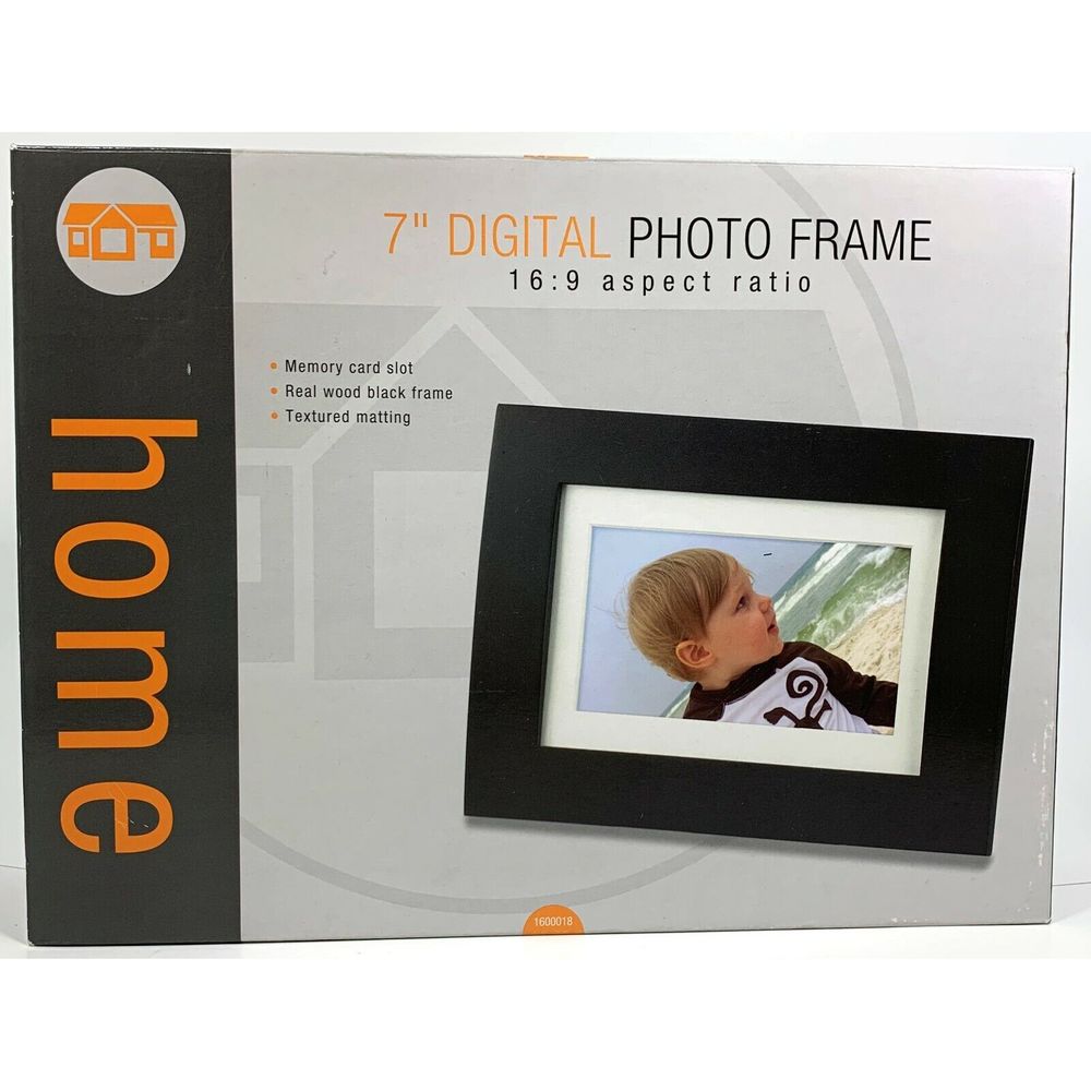 NIB Digital Photo Frame Memory SD Card Gift Black Real Wood 7"